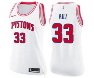 Women\'s Detroit Pistons #33 Grant Hill Swingman White Pink Fashion Basketball Jersey