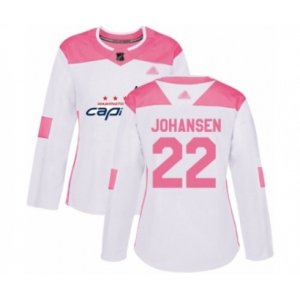 Women\'s Washington Capitals #22 Lucas Johansen Authentic White Pink Fashion Hockey Jersey