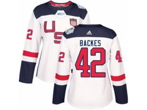 Women Adidas Team USA #42 David Backes Authentic White Home 2016 World Cup Hockey Jersey