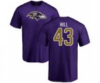 Baltimore Ravens #43 Justice Hill Purple Name & Number Logo T-Shirt