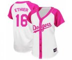 Women's Los Angeles Dodgers #16 Andre Ethier Replica White Pink Splash Fashion Baseball Jersey