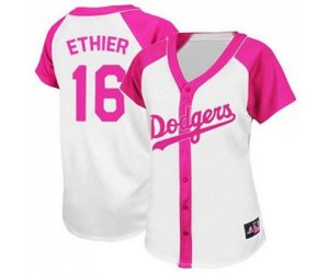 Women\'s Los Angeles Dodgers #16 Andre Ethier Replica White Pink Splash Fashion Baseball Jersey