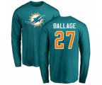 Miami Dolphins #27 Kalen Ballage Aqua Green Name & Number Logo Long Sleeve T-Shirt