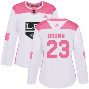 Women\'s Los Angeles Kings #23 Dustin Brown Authentic White Pink Fashion NHL Jersey