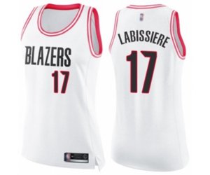 Women\'s Portland Trail Blazers #17 Skal Labissiere Swingman White Pink Fashion Basketball Jersey