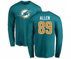 Miami Dolphins #89 Dwayne Allen Aqua Green Name & Number Logo Long Sleeve T-Shirt
