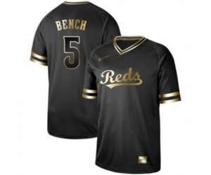 Cincinnati Reds #5 Johnny Bench Authentic Black Gold Fashion Baseball Jersey
