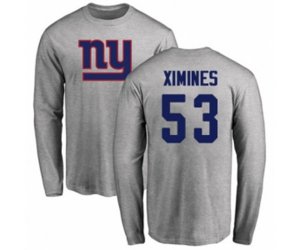 New York Giants #53 Oshane Ximines Ash Name & Number Logo Long Sleeve T-Shirt