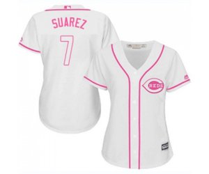 Women\'s Cincinnati Reds #7 Eugenio Suarez Replica White Fashion Cool Base Baseball Jersey