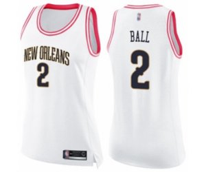 Women\'s New Orleans Pelicans #2 Lonzo Ball Swingman White Pink Fashion Basketball Jersey