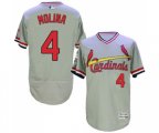 St. Louis Cardinals #4 Yadier Molina Grey Flexbase Authentic Collection Cooperstown Baseball Jersey