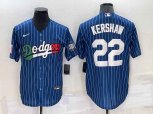 Los Angeles Dodgers #22 Clayton Kershaw Navy Blue Pinstripe 2020 World Series Cool Base Nike Jersey