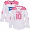 Women New York Rangers #10 J.T. Miller Authentic White Pink Fashion NHL Jersey