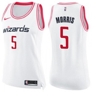 Women\'s Washington Wizards #5 Markieff Morris Swingman White Pink Fashion NBA Jersey