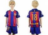 Barcelona #18 Jordi Alba Home Kid Soccer Club Jersey
