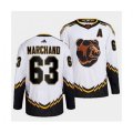 Boston Bruins #63 Brad Marchand 2022 White Reverse Retro Stitched Jersey