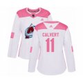 Women's Colorado Avalanche #11 Matt Calvert Authentic White Pink Fashion NHL Jersey