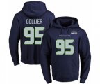Seattle Seahawks #95 L.J. Collier Navy Blue Name & Number Pullover Hoodie
