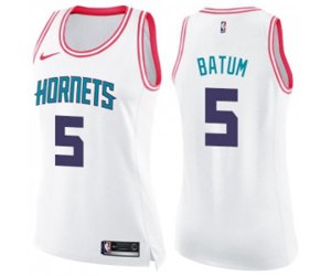 Women\'s Charlotte Hornets #5 Nicolas Batum Swingman White Pink Fashion Basketball Jersey