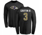 Baltimore Ravens #3 Robert Griffin III Black Name & Number Logo Long Sleeve T-Shirt