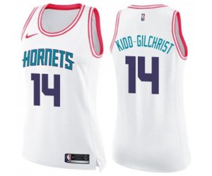 Women\'s Charlotte Hornets #14 Michael Kidd-Gilchrist Swingman White Pink Fashion Basketball Jersey