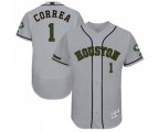 Houston Astros #1 Carlos Correa Grey Memorial Day Authentic Collection Flex Base Baseball Jersey