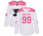 Women Adidas St. Louis Blues #99 Wayne Gretzky Authentic White Pink Fashion NHL Jersey