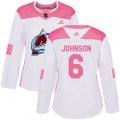 Women's Colorado Avalanche #6 Erik Johnson Authentic White Pink Fashion NHL Jersey