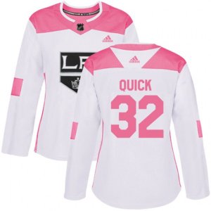 Women\'s Los Angeles Kings #32 Jonathan Quick Authentic White Pink Fashion NHL Jersey
