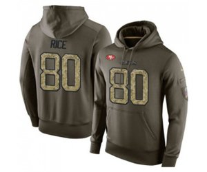 San Francisco 49ers #80 Jerry Rice Green Salute To Service Men\'s Pullover Hoodie