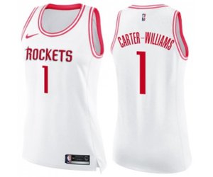 Women\'s Houston Rockets #1 Michael Carter-Williams Swingman White Pink Fashion Basketball Jersey