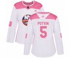 Women New York Islanders #5 Denis Potvin Authentic White Pink Fashion NHL Jersey