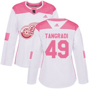 Women\'s Detroit Red Wings #49 Eric Tangradi Authentic White Pink Fashion NHL Jersey