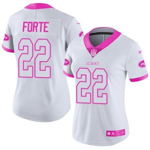 Women\'s Nike New York Jets #22 Matt Forte Limited White Pink Rush Fashion NFL Jersey