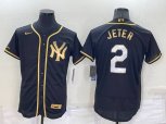 New York Yankees #2 Derek Jeter Black Gold Flex Base Stitched Baseball Jersey