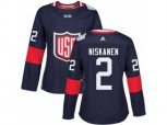 Women Adidas Team USA #2 Matt Niskanen Premier Navy Blue Away 2016 World Cup Hockey Jersey