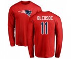 New England Patriots #11 Drew Bledsoe Red Name & Number Logo Long Sleeve T-Shirt