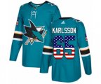 Adidas San Jose Sharks #65 Erik Karlsson Authentic Teal Green USA Flag Fashion NHL Jersey