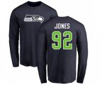 Seattle Seahawks #92 Nazair Jones Navy Blue Name & Number Logo Long Sleeve T-Shirt