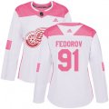 Women's Detroit Red Wings #91 Sergei Fedorov Authentic White Pink Fashion NHL Jersey