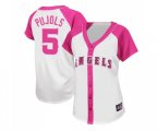 Women's Los Angeles Angels of Anaheim #5 Albert Pujols Replica White Pink Splash Fashion Baseball Jersey