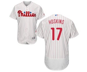 Philadelphia Phillies #17 Rhys Hoskins White Home Flex Base Authentic Collection Baseball Jersey