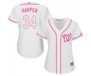 Women\'s Washington Nationals #34 Bryce Harper Replica White Fashion Cool Base Baseball Jersey