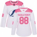 Women Tampa Bay Lightning #88 Andrei Vasilevskiy Authentic White Pink Fashion NHL Jersey
