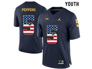 2016 US Flag Fashion-2016 Youth Jordan Brand Michigan Wolverines Jabrill Peppers # 5 College Football Limited Jersey - Navy Blue