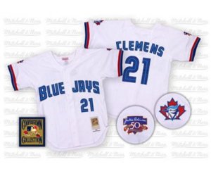 Toronto Blue Jays #21 Roger Clemens Authentic White Throwback Baseball Jersey