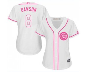 Women\'s Chicago Cubs #8 Andre Dawson Authentic White Fashion Baseball Jersey