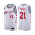 Chicago Bulls #21 Thaddeus Young Authentic White Basketball Jersey - City Edition