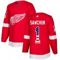 Detroit Red Wings #1 Terry Sawchuk Authentic Red USA Flag Fashion NHL Jersey