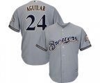 Milwaukee Brewers #24 Jesus Aguilar Replica Grey Road Cool Base Baseball Jersey